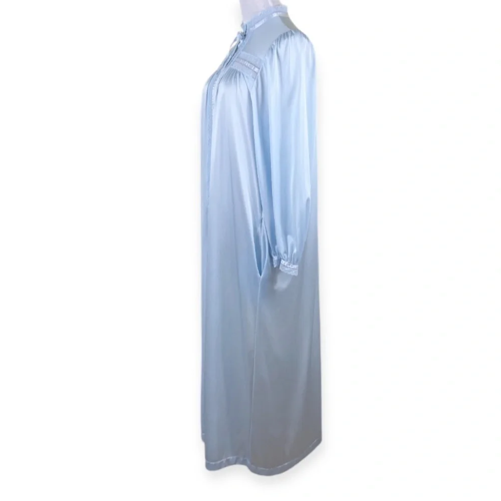 Miss Elaine Vintage 80’s Peignoir Robe Ribbon Lace Long Sleeve Blue S